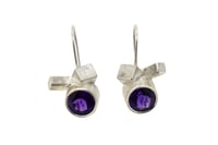 Image 2 of Amethyst drop earrings set in sterling silver drop studs with cubes