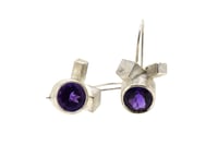 Image 1 of Amethyst drop earrings set in sterling silver drop studs with cubes