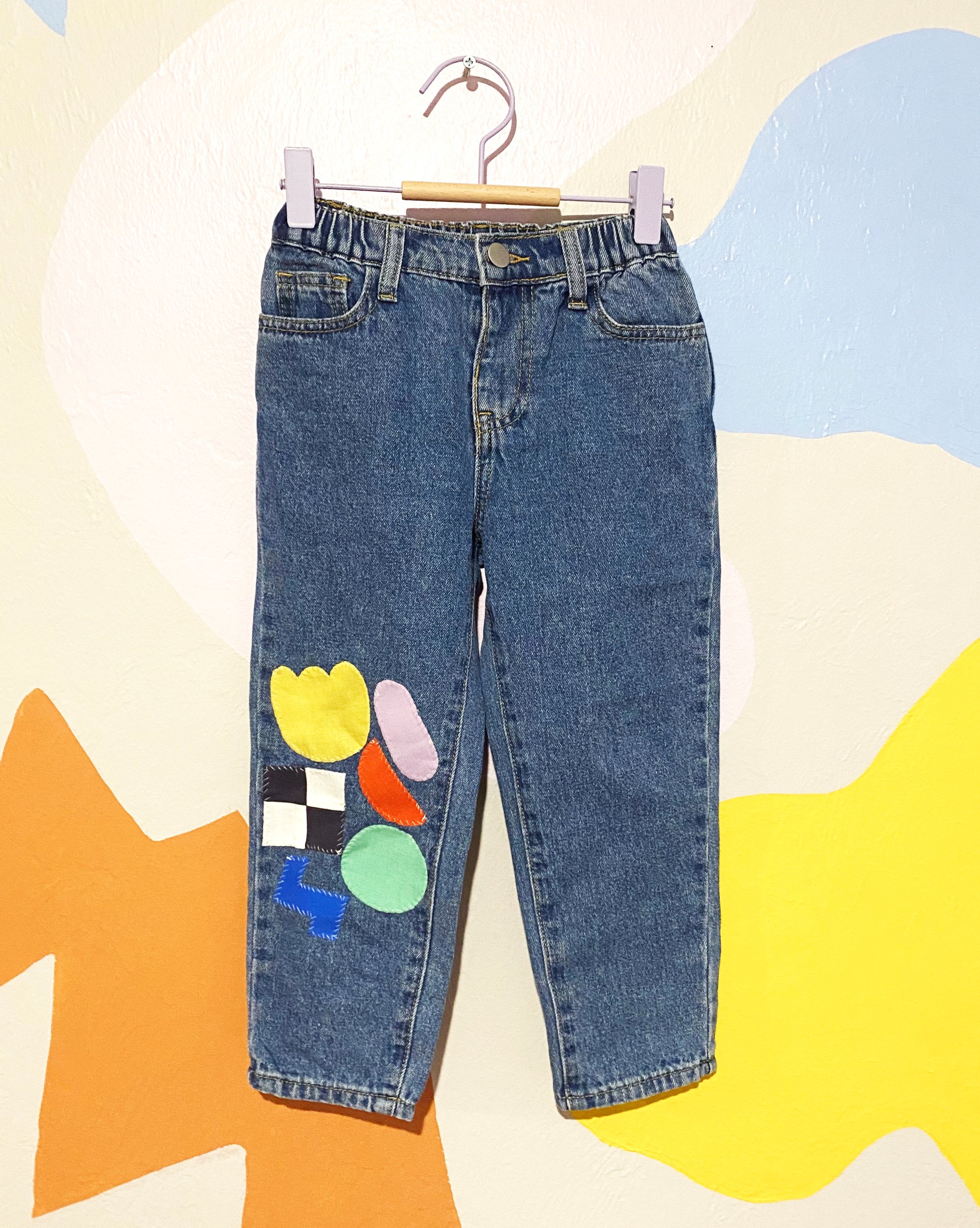 Size 5y (up)Cycled Knee Patch Cluster Jeans | Studio Blinky Size 5y (up)Cycled Knee Patch Cluster Jeans | Studio Blinky