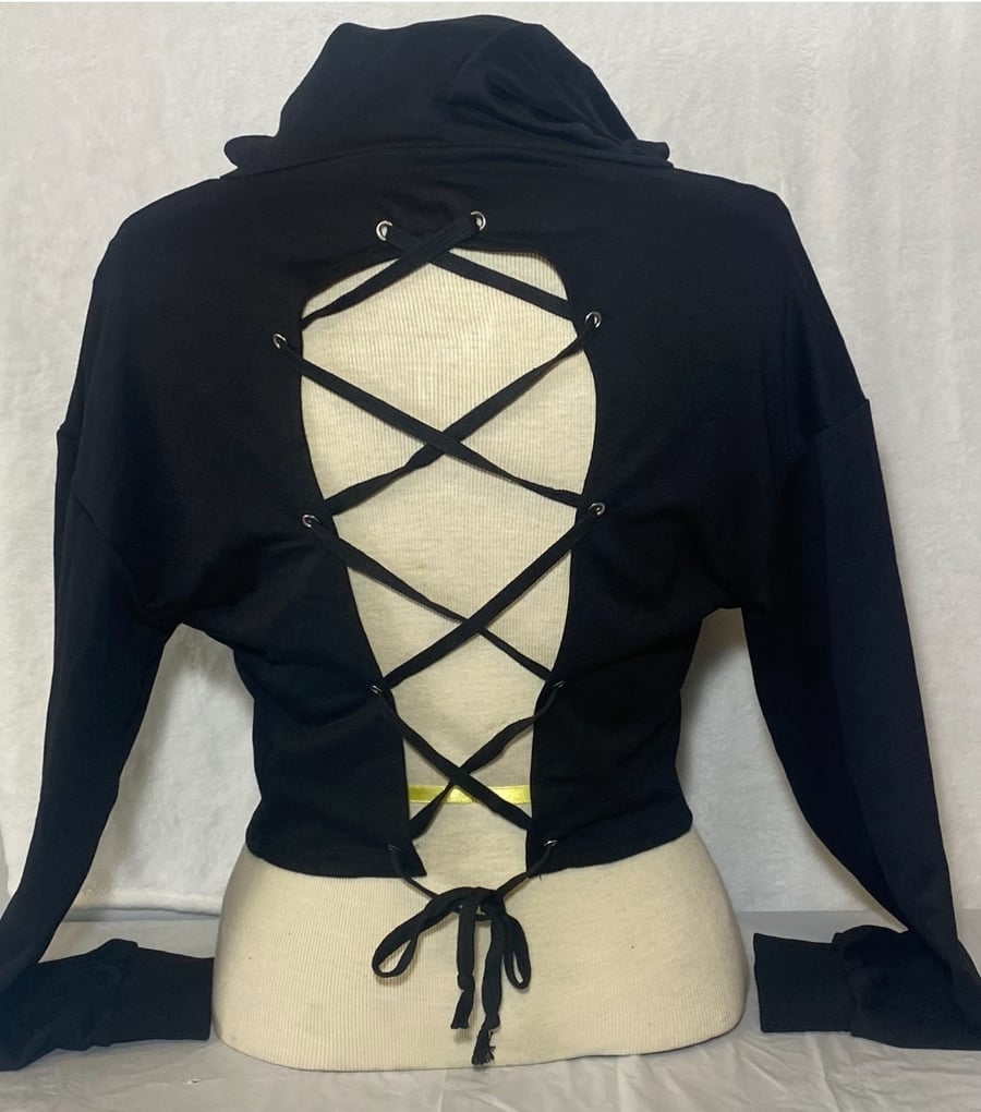 Image of Womens crop hoodie lace up 