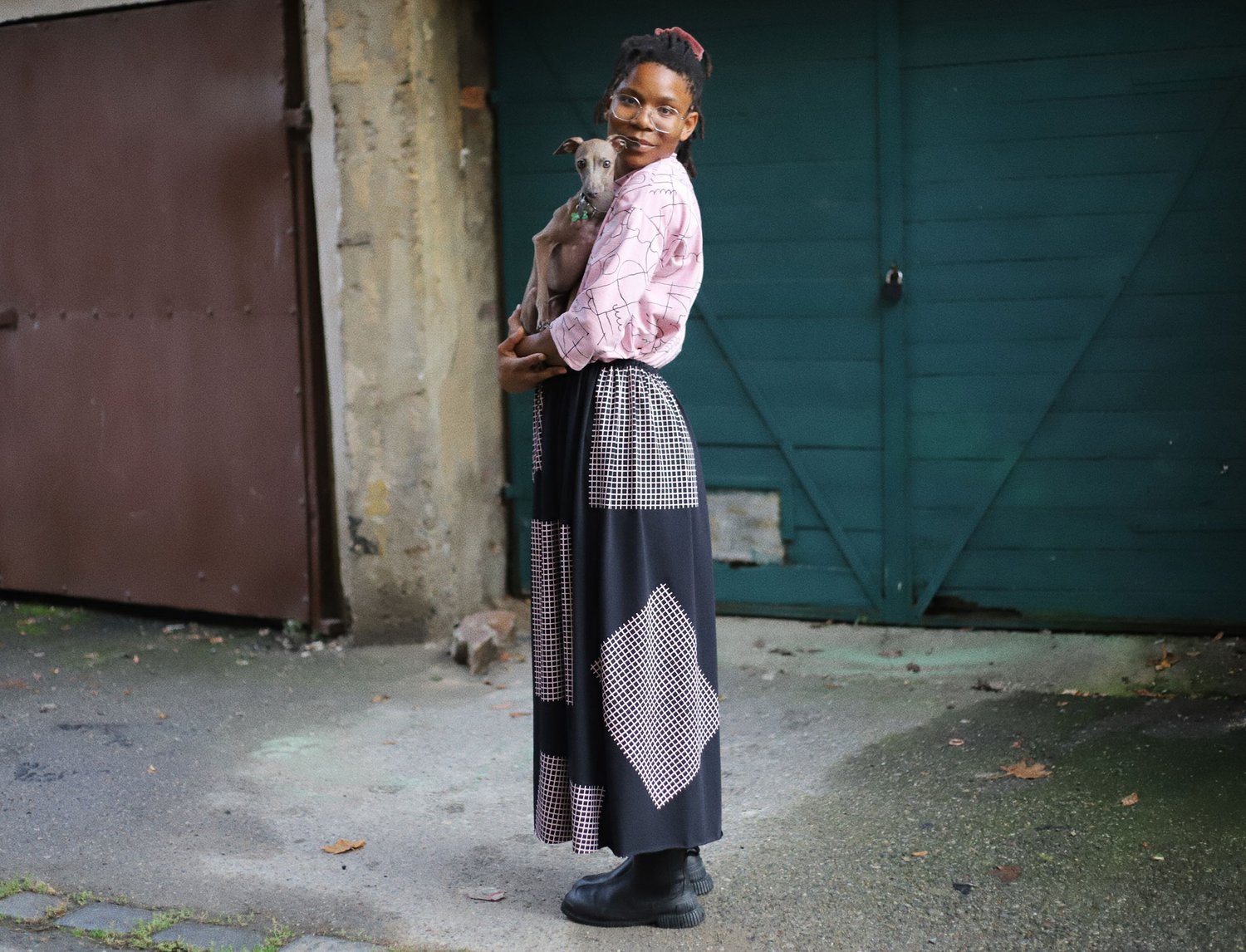 Image of BLACK SKIRT WITH PINK GRID (preorder)