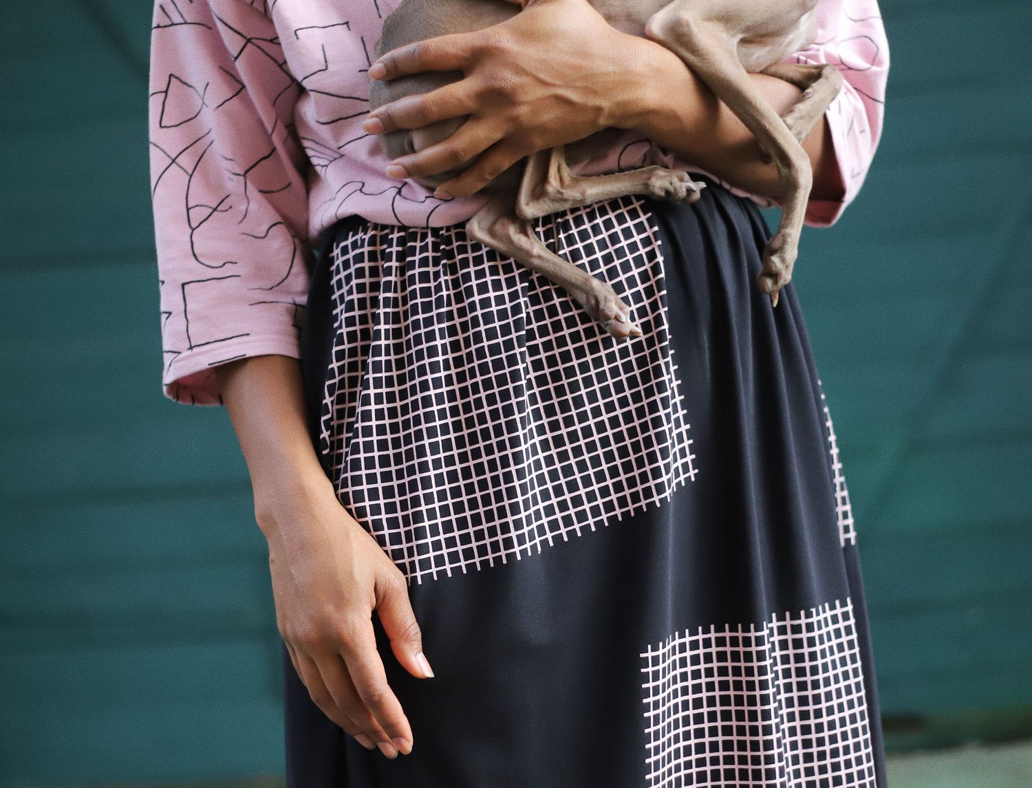 Image of BLACK SKIRT WITH PINK GRID (preorder)