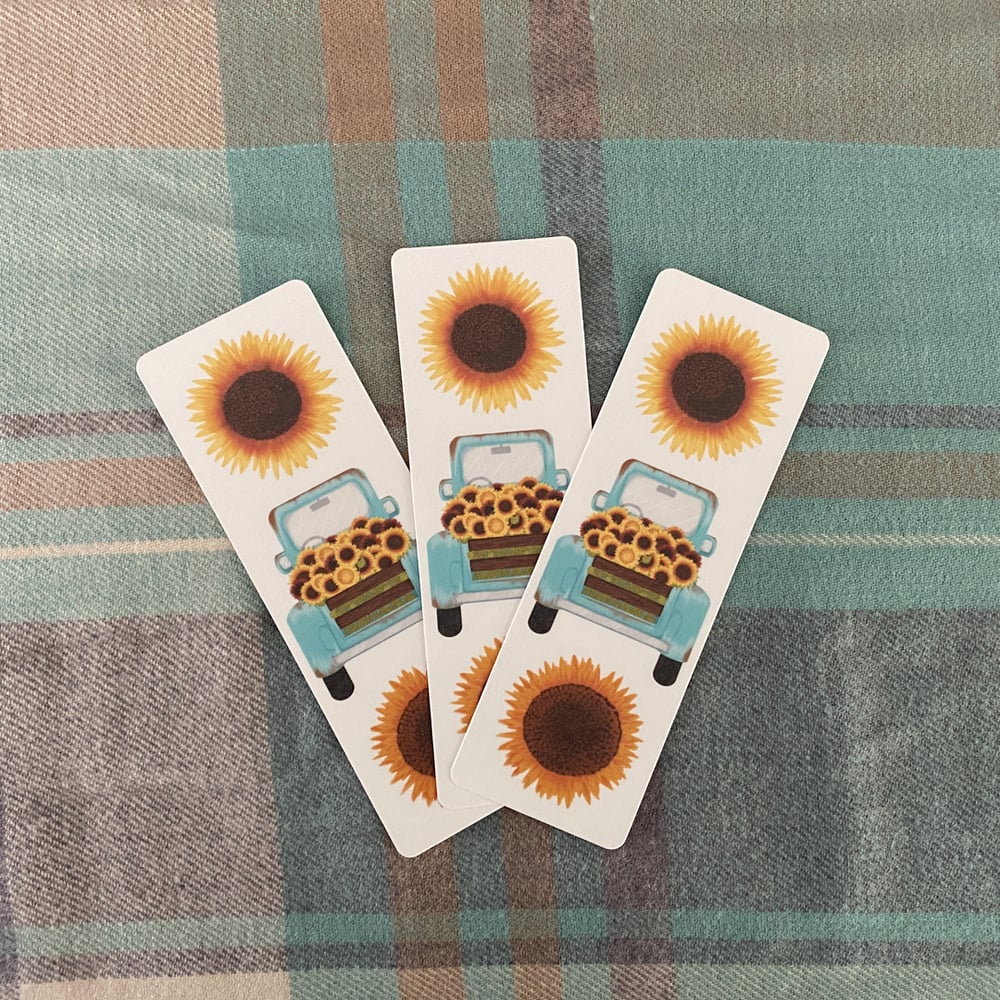 Image of Blue Truck with Sunflowers - Bookmark