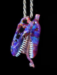 Image 3 of Amber purple T-Rex skull pendant with an L.S.D. joint tip 🦖💀💨👅