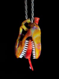 Image 3 of Oil slick T-Rex skull pendant with an L S.D. joint tip 🦖💀💨👅