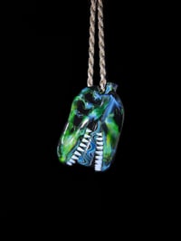 Image 4 of Green X T-Rex skull pendant with a wig-wag joint tip 🦖💀💨