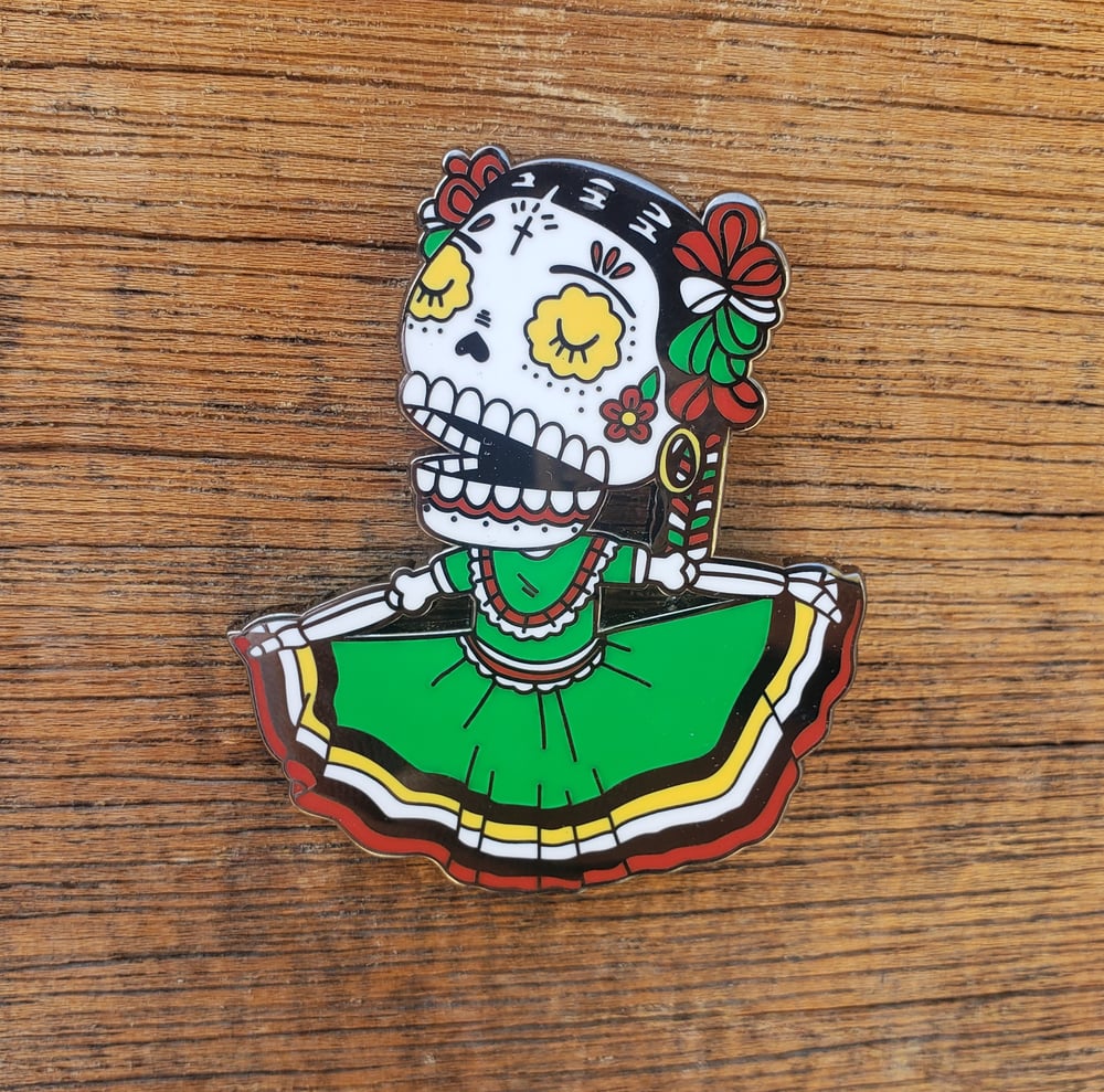 Folklorico Calavera Woman Enamel Pin 