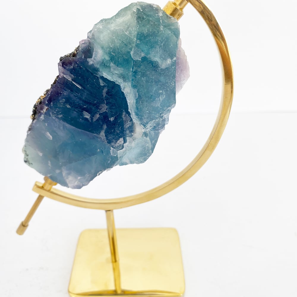 Image of Tricolor Fluorite no.29 + Brass Arc Stand
