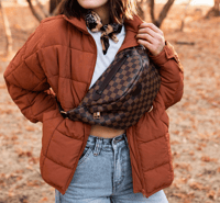 Image 1 of CHECKERED FANNY PACK-BROWN