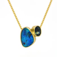 Image 3 of Queensland Boulder Opal and Queensland sapphire pendant in 18ct gold