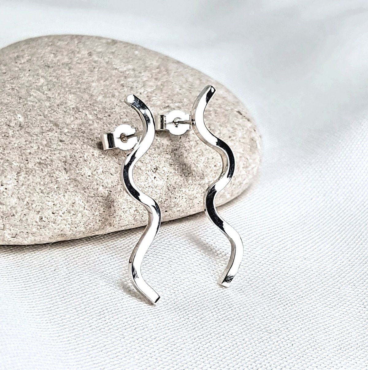 Image of Silver Wave Earrings, Sterling Silver Squiggle Earrings, Handmade Contemporary Silver Studs