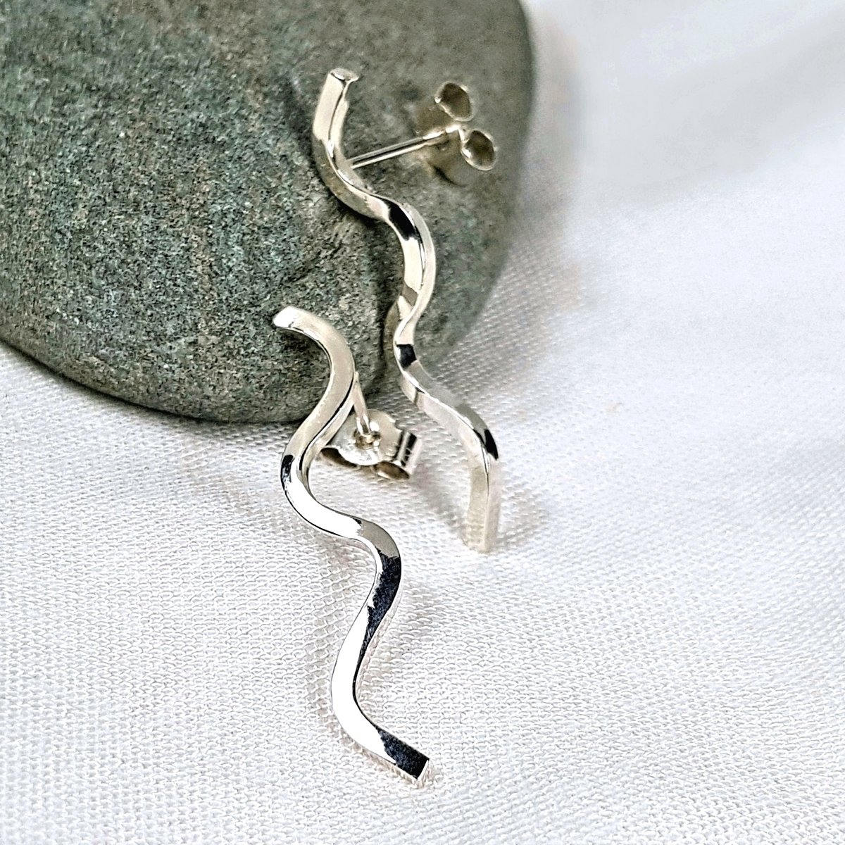 Image of Silver Wave Earrings, Sterling Silver Squiggle Earrings, Handmade Contemporary Silver Studs