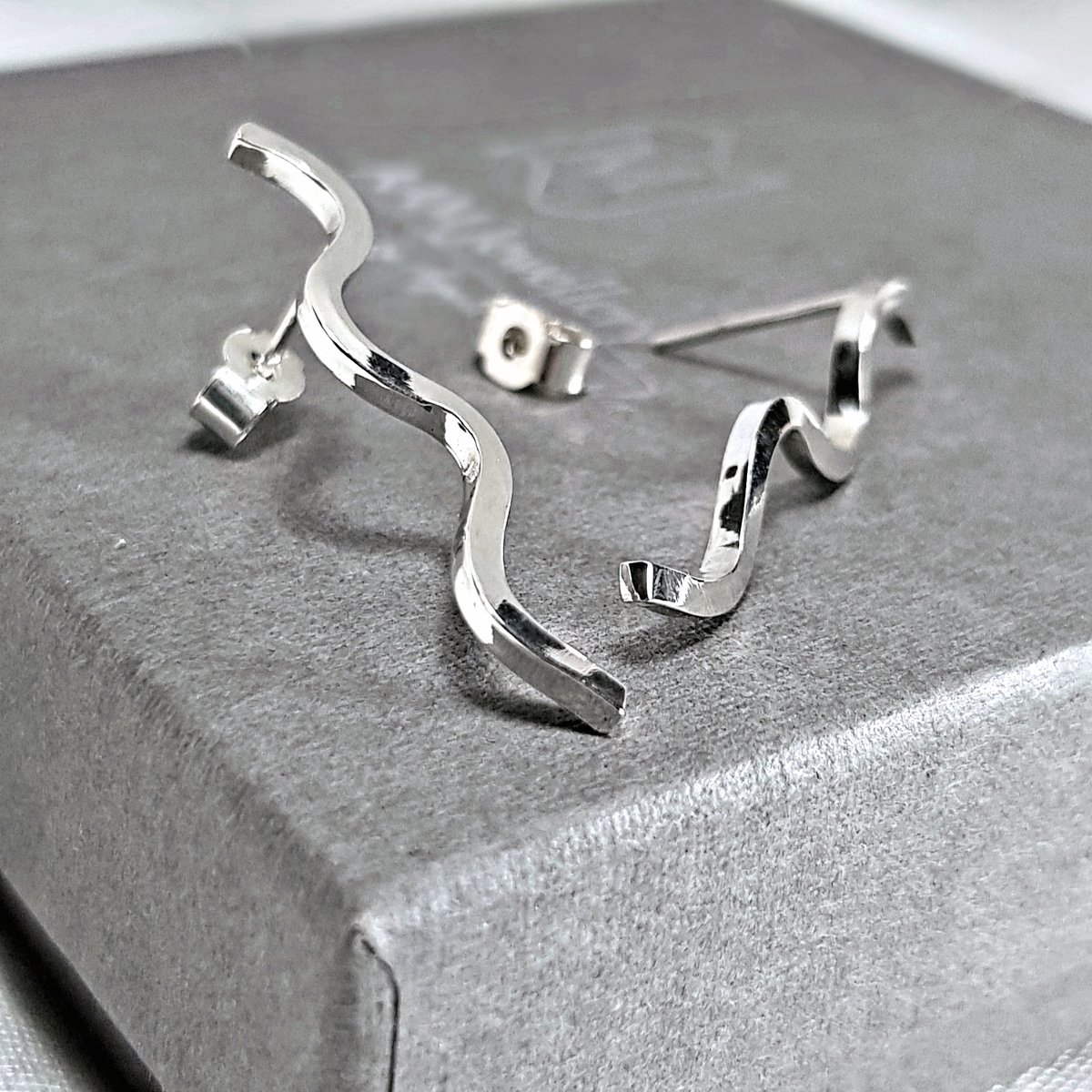 Image of Silver Wave Earrings, Sterling Silver Squiggle Earrings, Handmade Contemporary Silver Studs