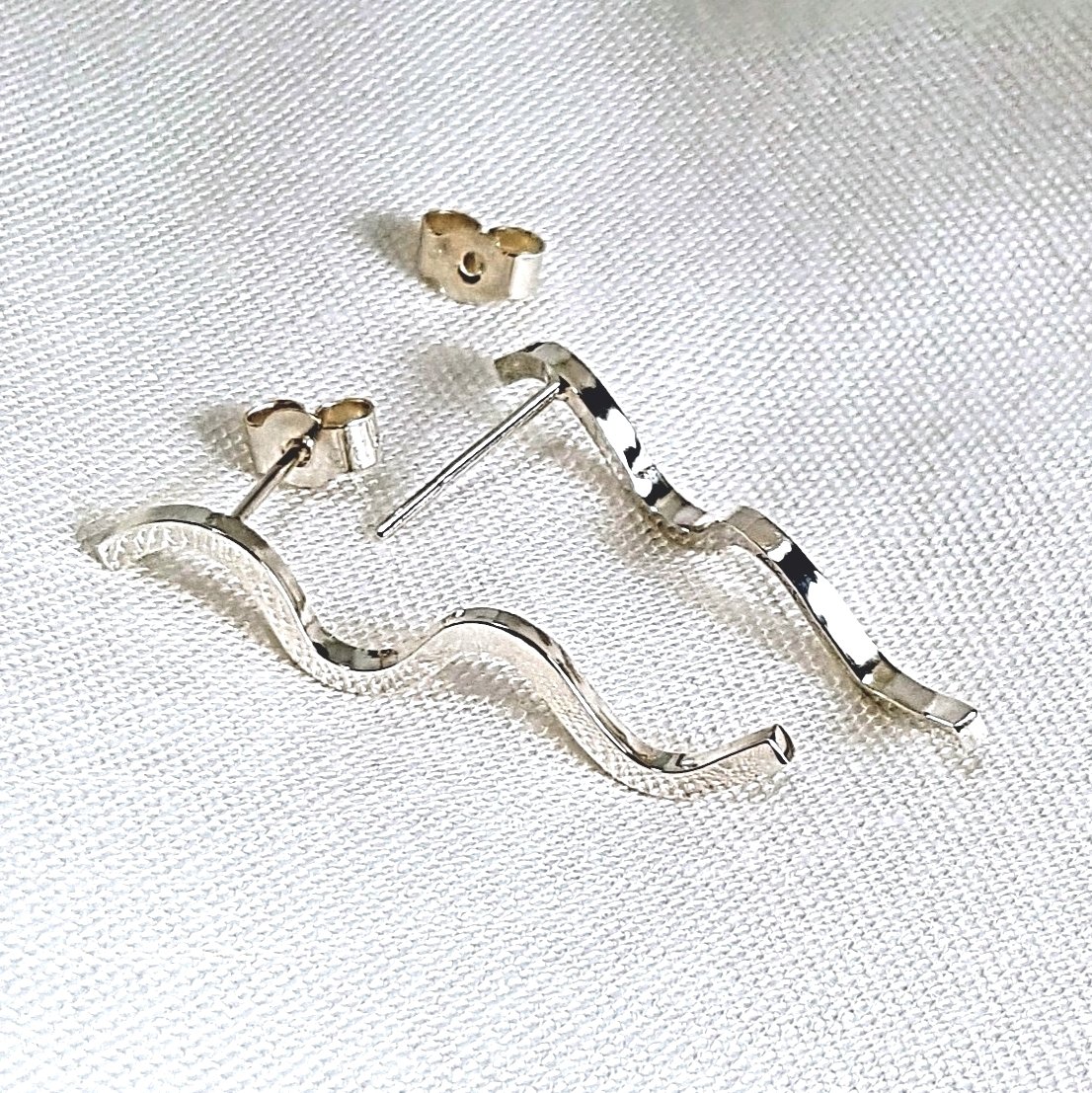Image of Silver Wave Earrings, Sterling Silver Squiggle Earrings, Handmade Contemporary Silver Studs