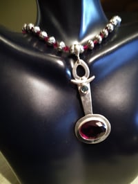 Image 2 of GARNET AND BLUE TOPAZ PENDANT NECKLACE 