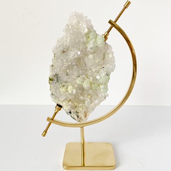 Image of Prehnite/Quartz no.62 + Brass Arc Stand