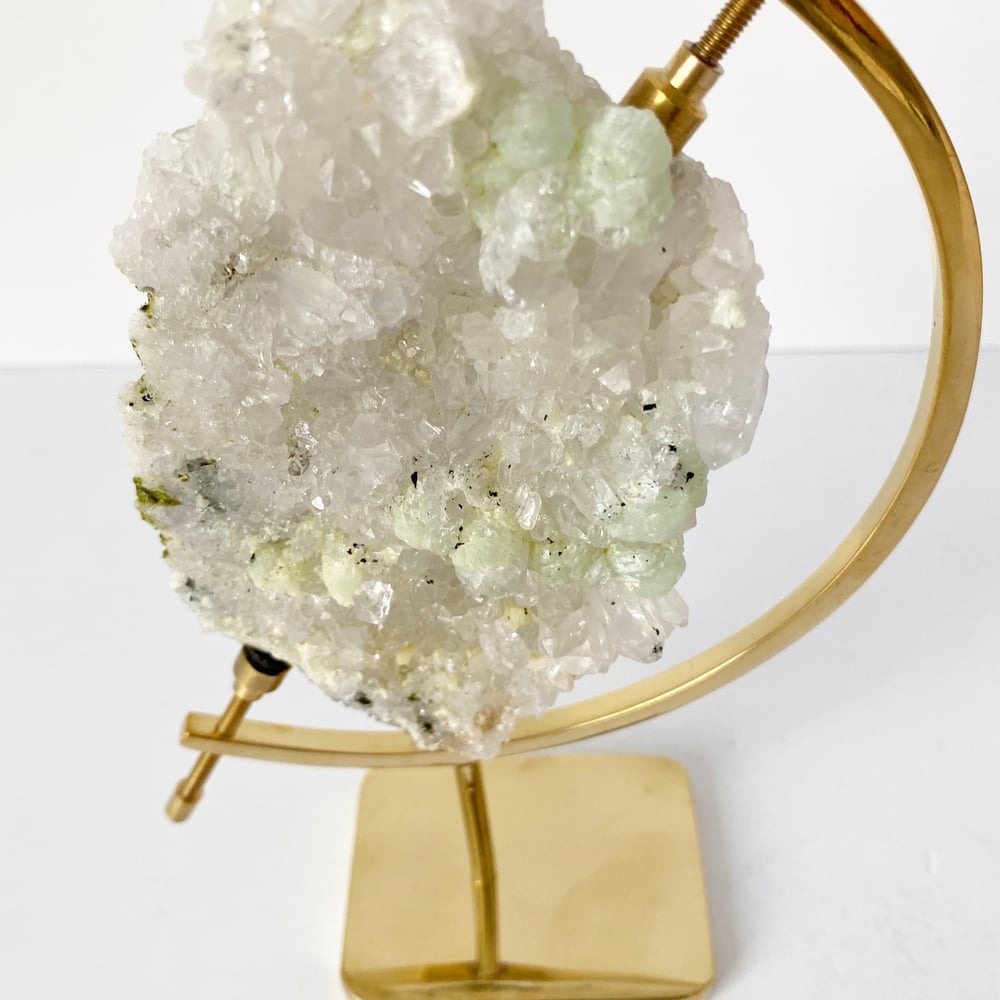 Image of Prehnite/Quartz no.62 + Brass Arc Stand