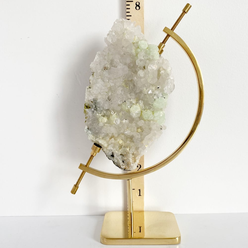 Image of Prehnite/Quartz no.62 + Brass Arc Stand