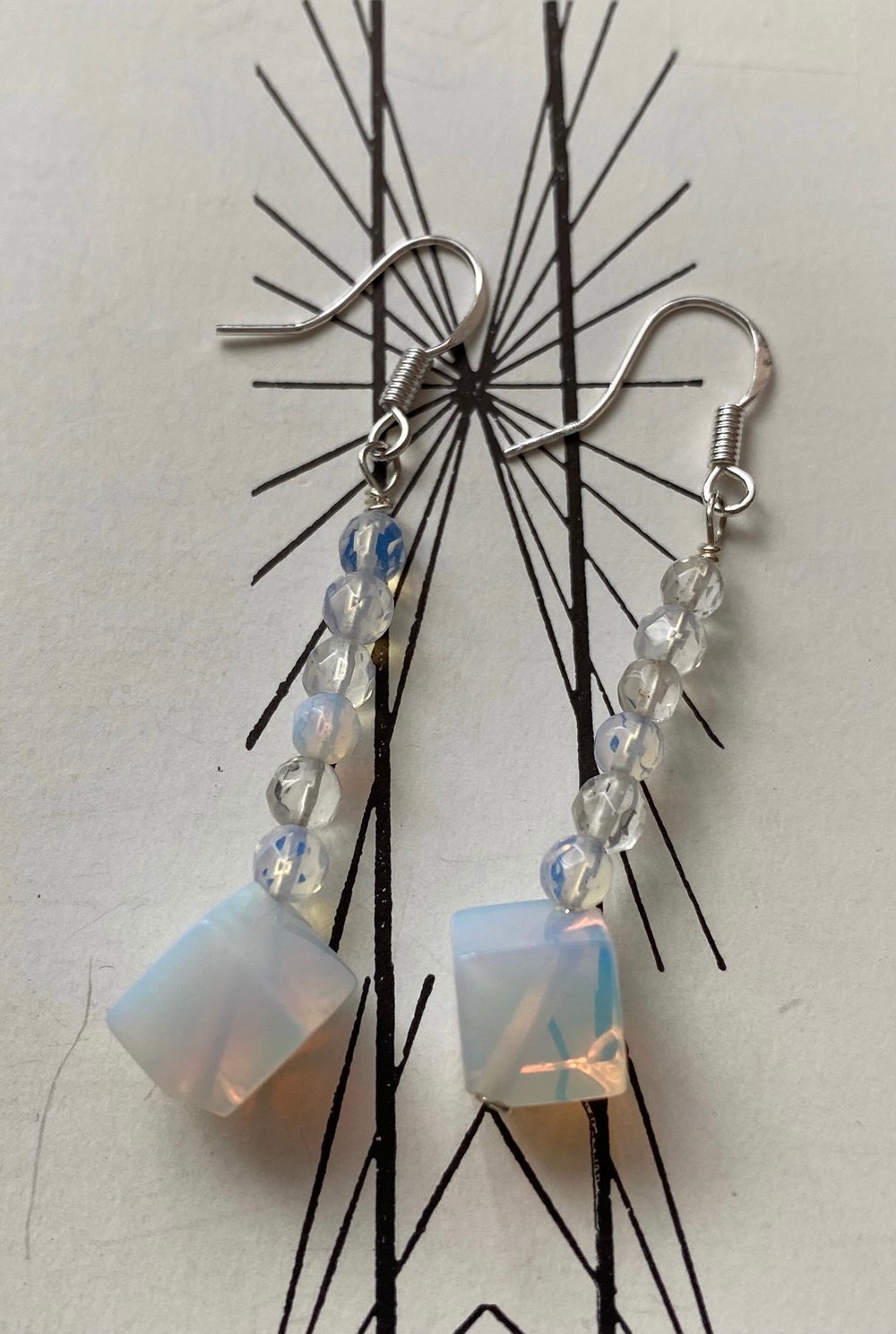 Cube Opalite / Moonstone SS Earrings