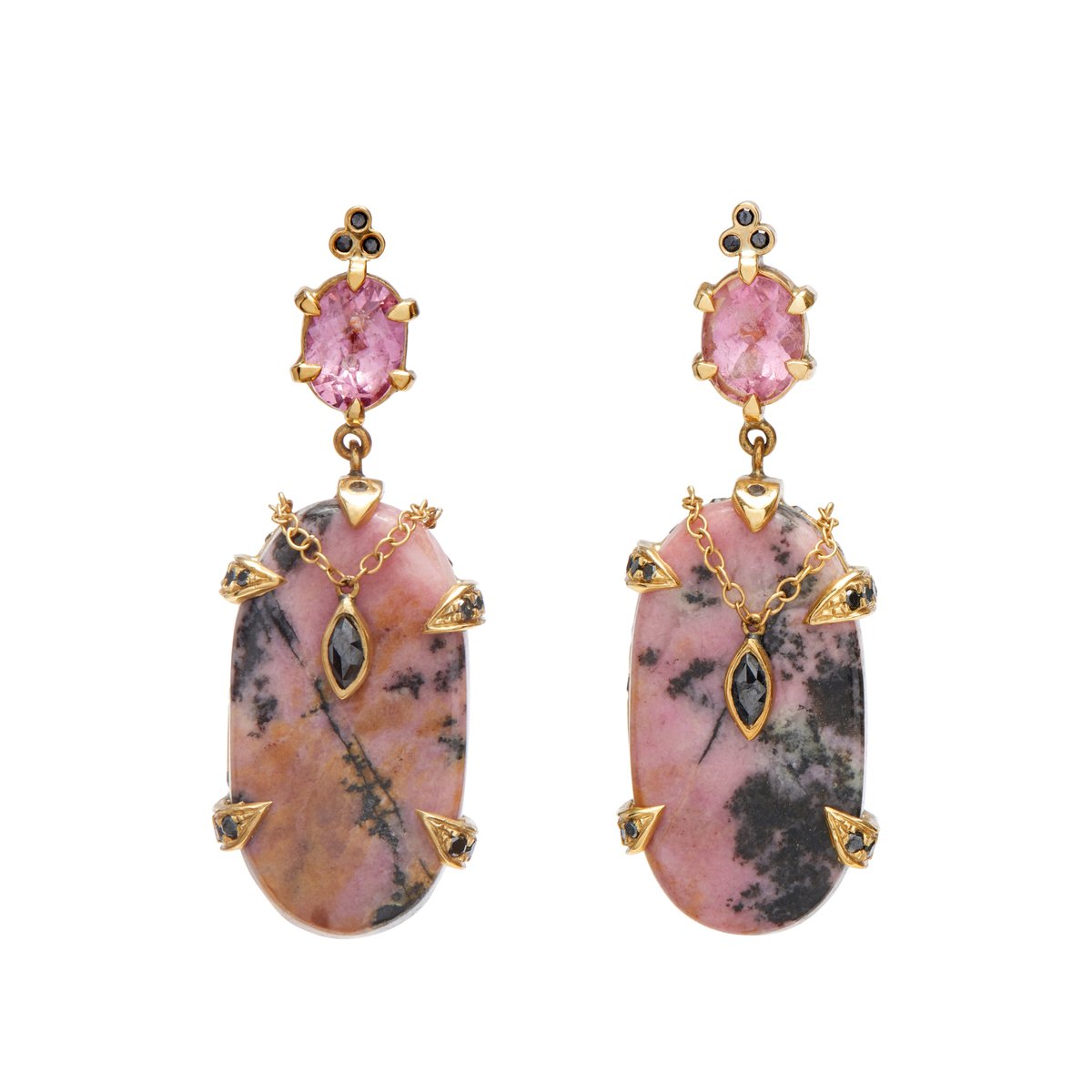 Rhodocrosite with Black Diamond Earrings - Image 1 of 2