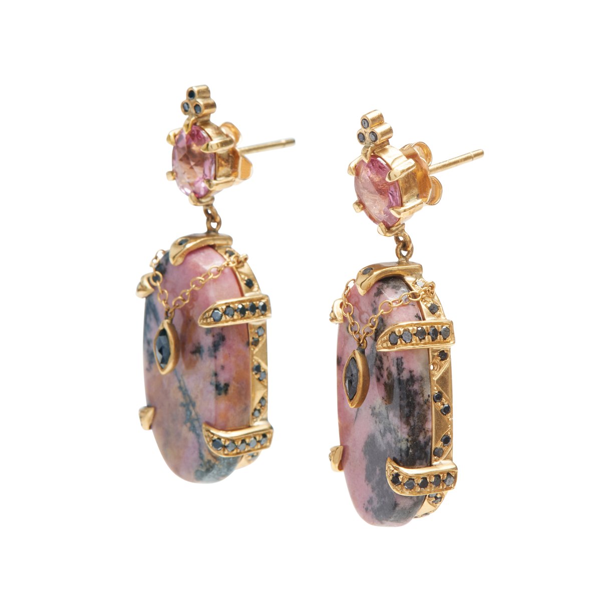 Rhodocrosite with Black Diamond Earrings - Image 2 of 2