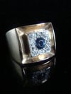 RETRO 1970S LARGE 18CT NATURAL SAPPHIRE AND DIAMOND RING