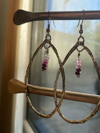 Image 4 of Gold Brass Ruby Hoops 
