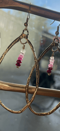 Image 2 of Gold Brass Ruby Hoops 