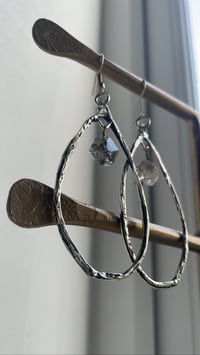 Image 2 of Raw Herkimer Diamond Artisan Silver Oval Hoops