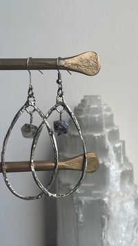 Image 1 of Raw Herkimer Diamond Artisan Silver Oval Hoops