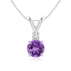 Round Amethyst Solitaire V-Bale Pendant with Diamond