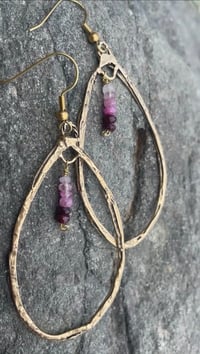 Image 1 of Gold Brass Ruby Hoops 