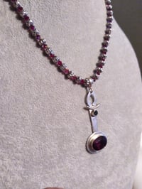 Image 4 of GARNET AND BLUE TOPAZ PENDANT NECKLACE 