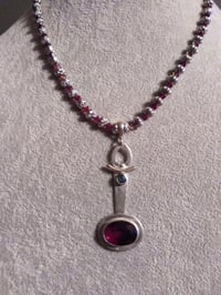 Image 1 of GARNET AND BLUE TOPAZ PENDANT NECKLACE 