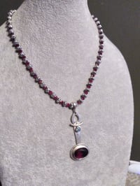 Image 5 of GARNET AND BLUE TOPAZ PENDANT NECKLACE 