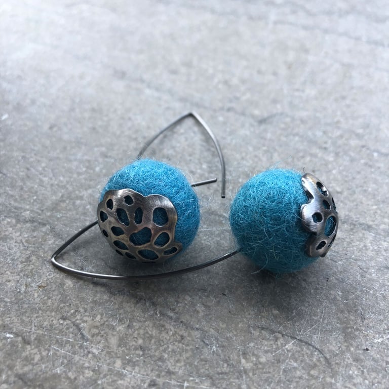 Blue Felted Wool Earrings