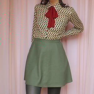 Image of Phuncle Bow Blouse - Olive & red graphic print 
