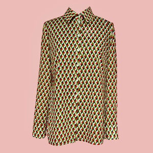 Image of Phuncle Bow Blouse - Olive & red graphic print 