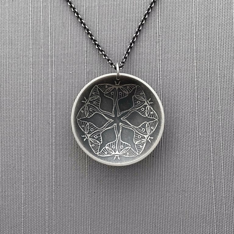 Sterling Silver Luna Moth Mandala Necklace Image 2