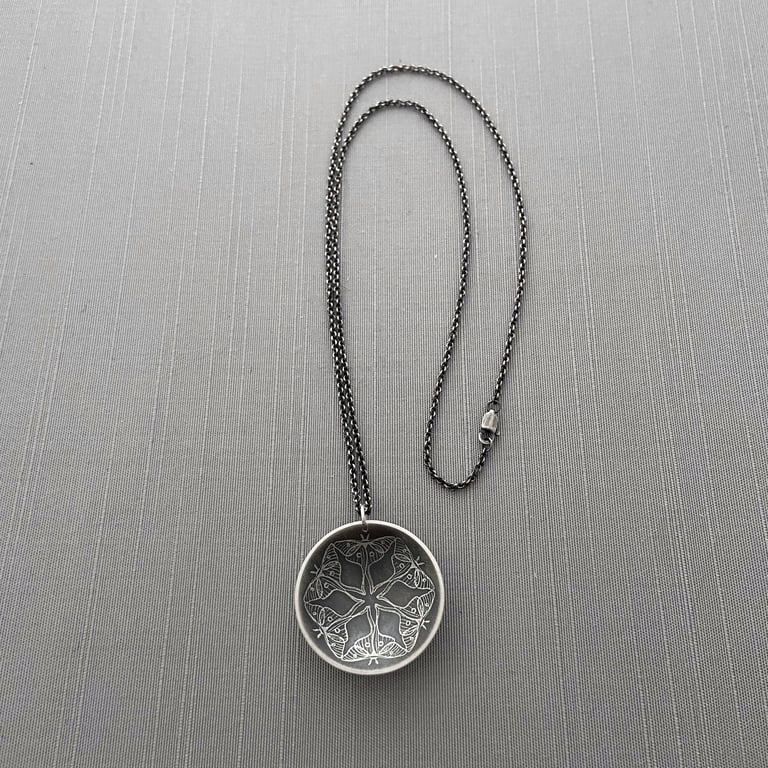 Sterling Silver Luna Moth Mandala Necklace Image 4