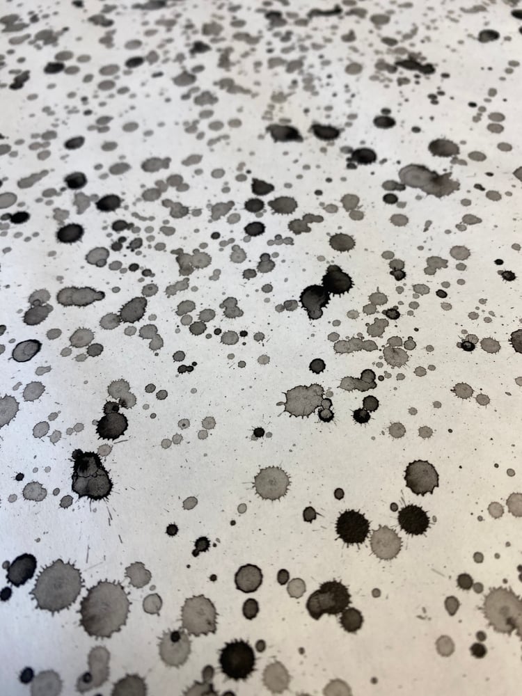 Image of India Ink splatter - charcoal black tones on white paper