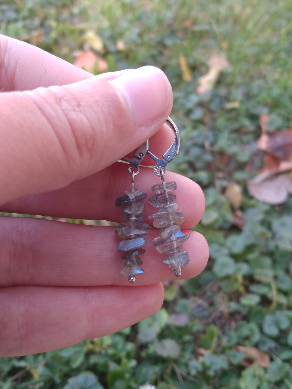 Crystal chip earrings ( labradorite, malachite, or red jasper)