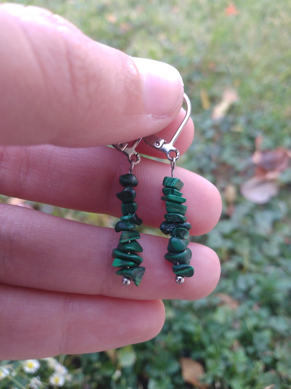 Crystal chip earrings ( labradorite, malachite, or red jasper)