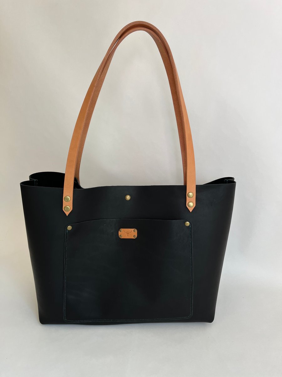 Image of Black Carry-all Tote (Aqua stitching)