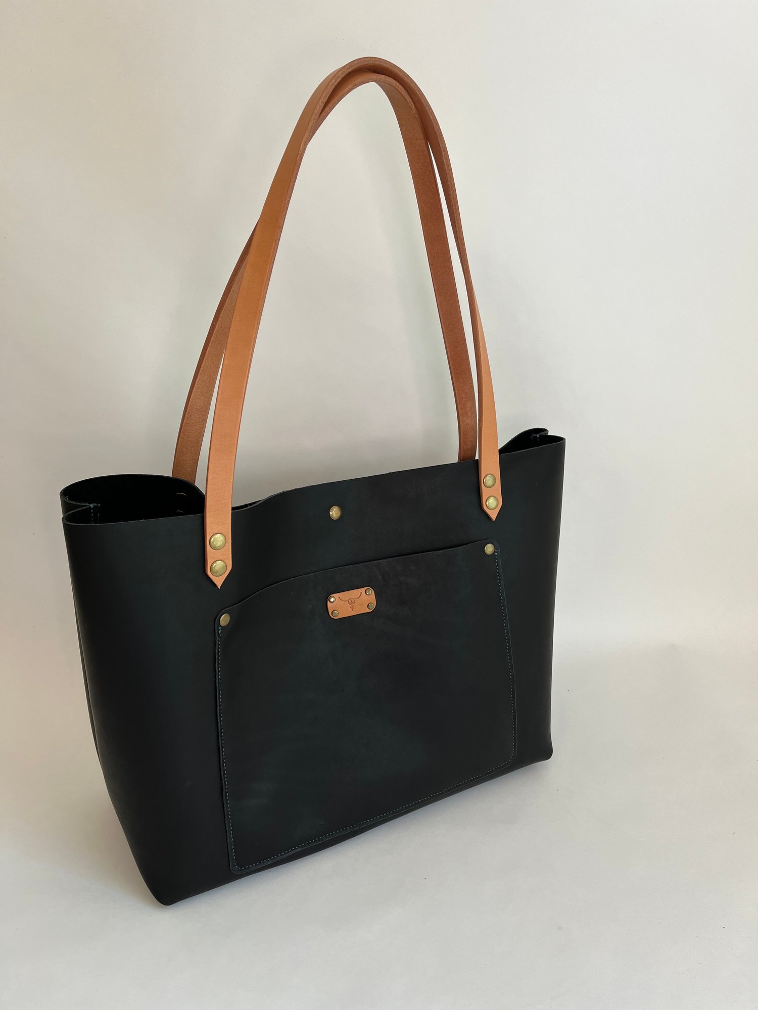 Image of Black Carry-all Tote (Aqua stitching)