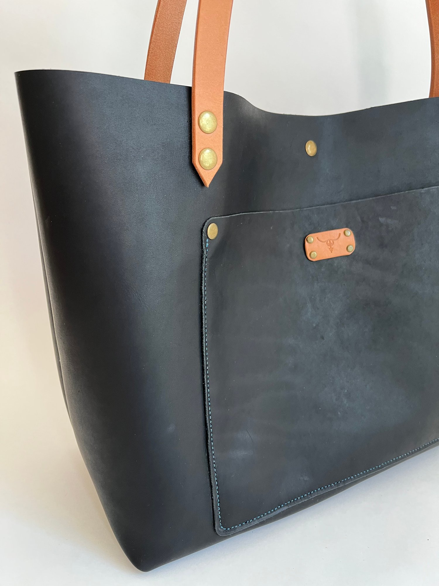 Image of Black Carry-all Tote (Aqua stitching)