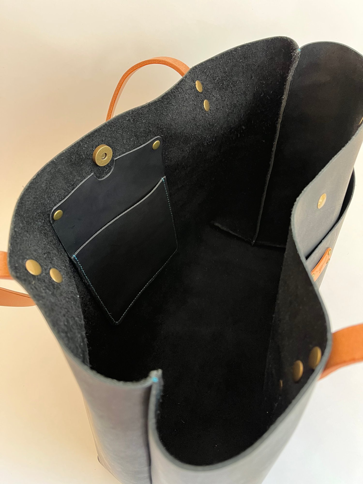 Image of Black Carry-all Tote (Aqua stitching)