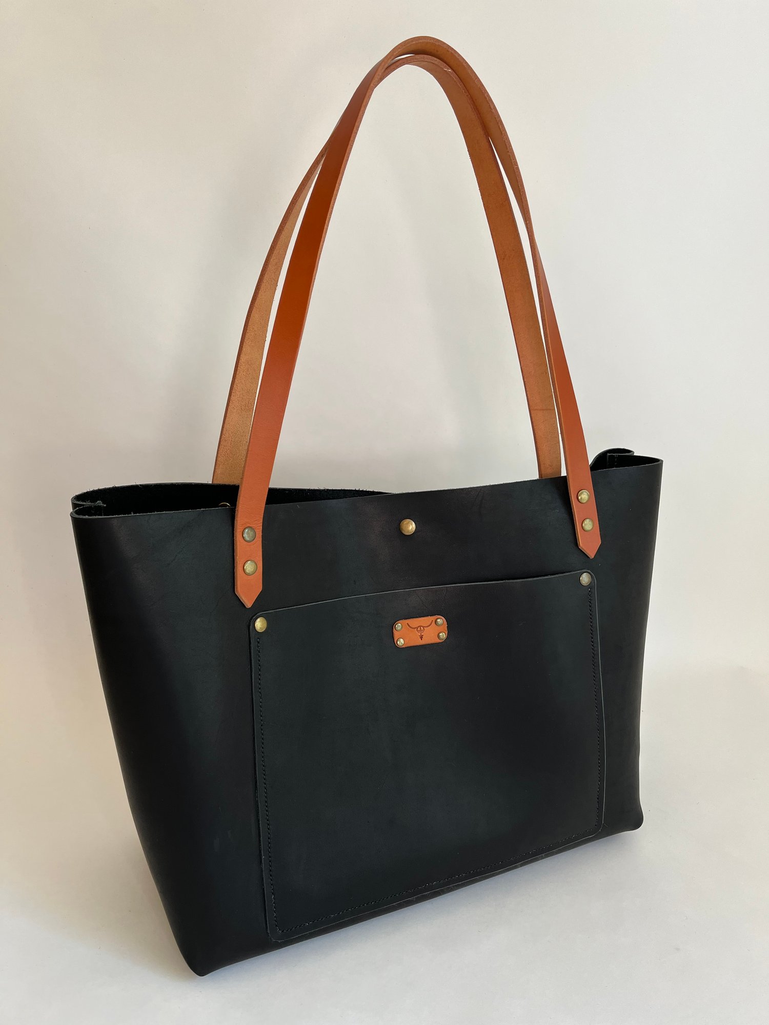 Image of Black Carry-all Tote (Tan Straps)