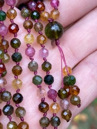 Image 1 of Rainbow Tourmaline Mini Mala Necklace, Rainbow Tourmaline Hand Knotted Gemstone Necklace