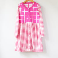 Image 4 of pink gingham plaid 5/6 sweater buttons courtneycourtney long cardigan dress